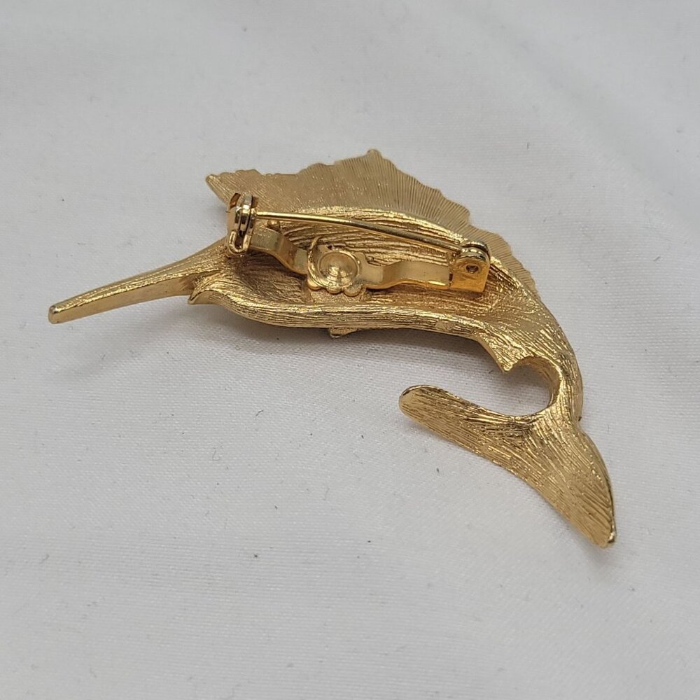 Vintage Gold-Tone Sailfish Brooch Pin Nautical Theme Jewelry Gift 2" - Picture 9 of 10